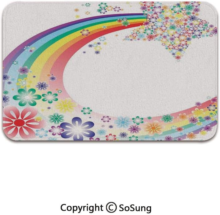 Abstract Home Decor Area Rug,Abstract Nature Spring Floral Rainbow Stars Flowers Cheerful Fun Design Decorative,for Living Room Bedroom Dining Room,7'x 3',