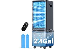 COOLECH Windowless Air Conditioner w/ 4 Modes & 3 Speeds, Waterless Alert, 2.4-Gal Tank for 20H Cooling, 12H Timer, 20FT Remote, 70° Auto Swing Evaporative Air Cooler, Portable AC Unit for Bedroom