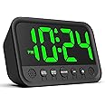 Small LED Digital Clock for Bedroom, Loud Alarm Clock for Heavy Sleepers Adults, Teens | Plug-In Electric Desk Clock | Simple Bedside Nightstand Clock with Adjustable Volume/Brightness/Snooze – Green