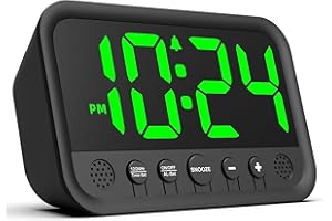 XUANZIT Small LED Digital Clock for Bedroom, Loud Alarm Clock for Heavy Sleepers Adults, Teens | Plug-In Electric Desk Clock | Simple Bedside Nightstand Clock with Adjustable Volume/Brightness/Snooze – Green