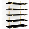 Fixwal Floating Black Gold Shelves Set of 5, Width 4.7 Inches, Rustic Wood Wall Storage Shelves for Bedroom, Living Room, Kitchen, Bathroom, Home Decor, Laundry Room, Office and Plants