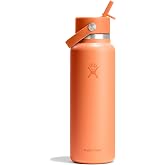 Hydro Flask Water Bottle - Insulated Stainless Steel - Wide Mouth Flex Straw Lid, Non Spill, Leakproof and Refillable in 40 Oz Nectar Orange