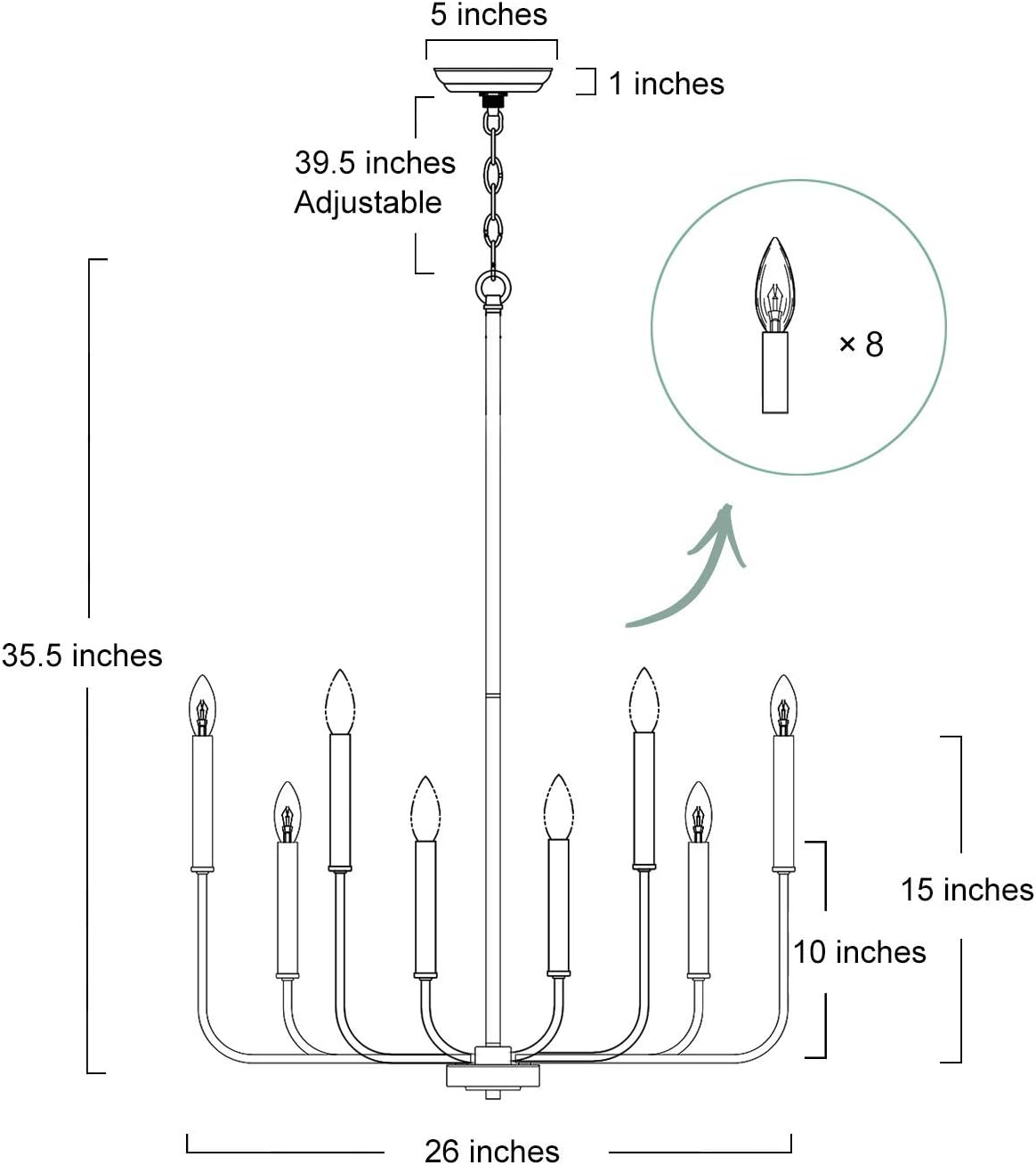 LALUZ Chandeliers for Dining Room Kitchen Island Lighting Hanging Fixture 8 Arms, 26 inches Diameter, Rust Bronze - - 