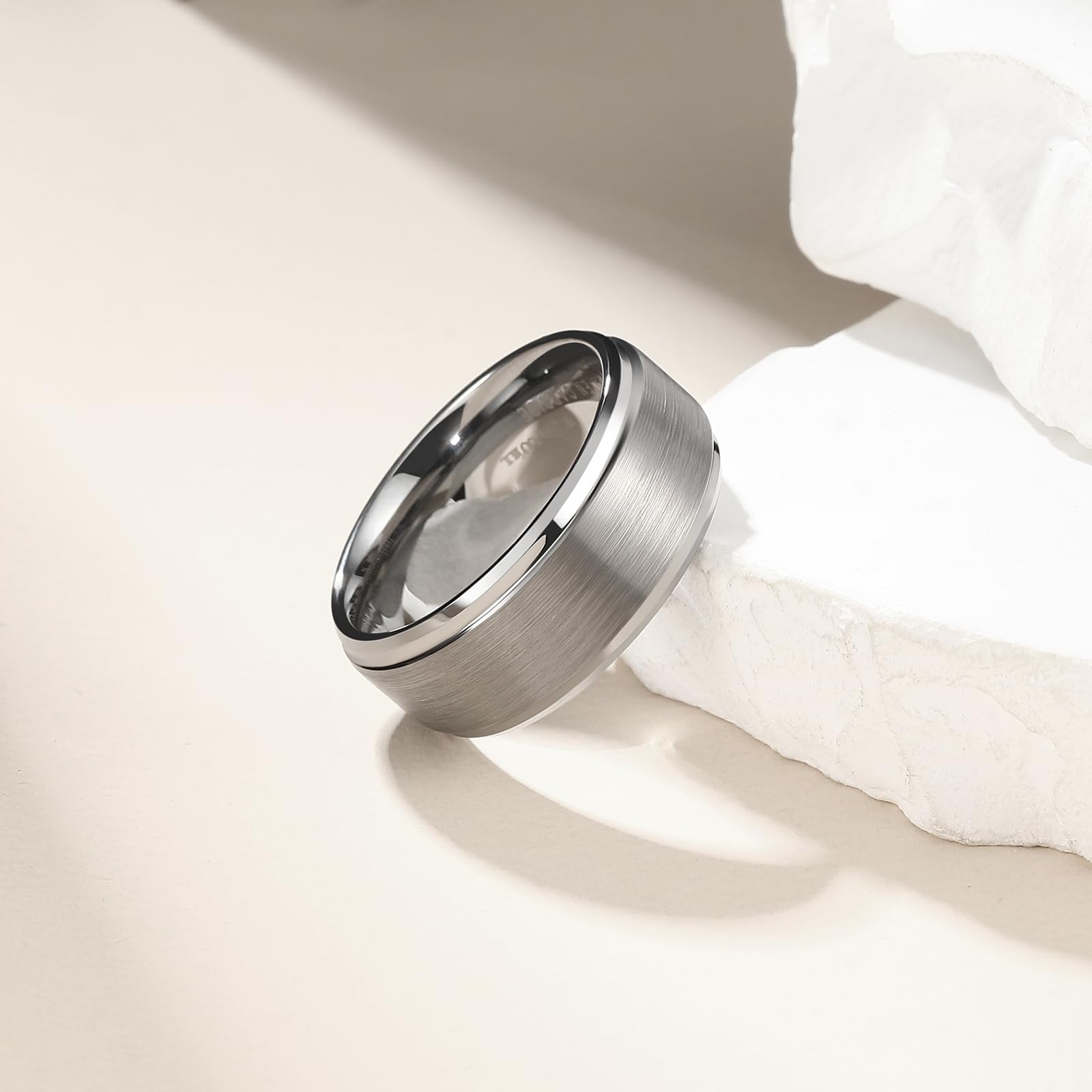 King Will Classic Tungsten Wedding Band for Men, 6/7/8/9/10mm Widths, Polished Finish Step Edge Matte Rings Comfort Fit