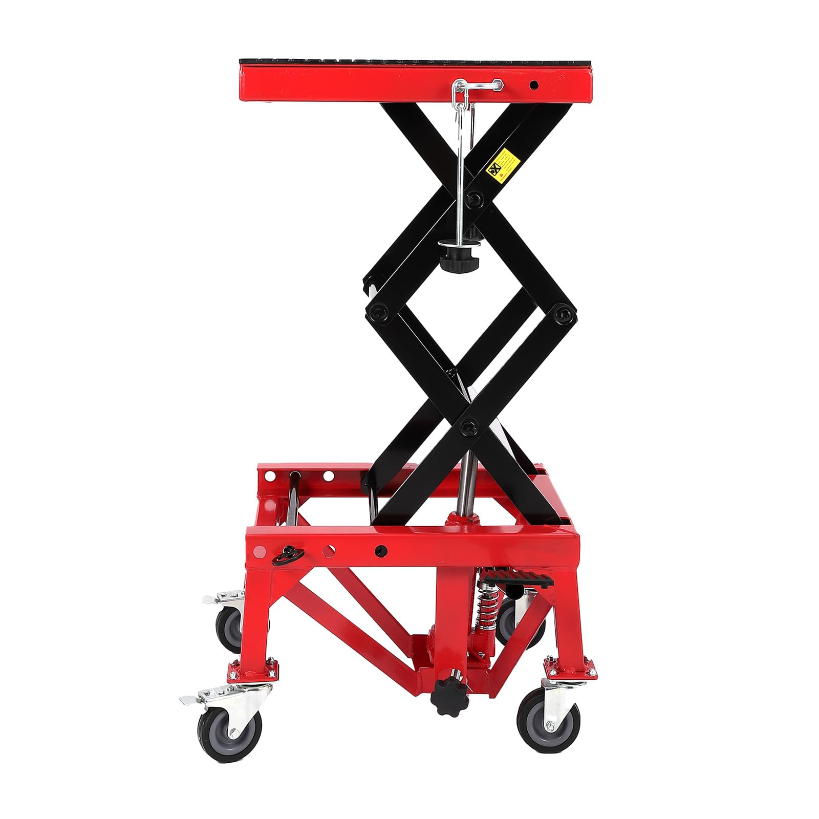 Photo 1 of Hydraulic Motorcycle Lift Jack 350LBS, Foot Operated Scissor Lift Table for ATV Dirt Bike, Heavy-Duty Steel Stand with Safety Lock & Wheels, 13.78-34.25" Height Adjustable, Oil Drain Hole