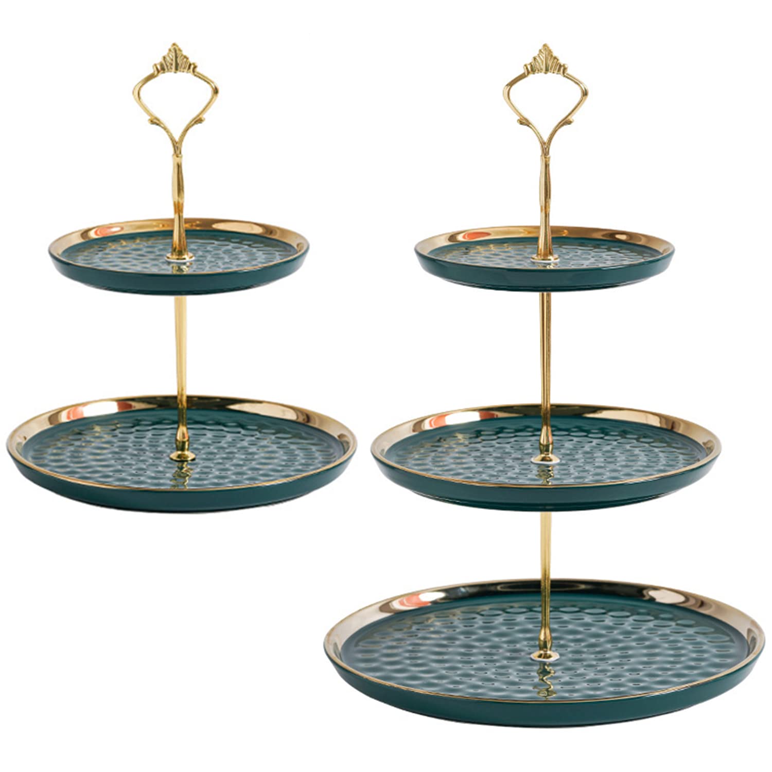 Photo 1 of Tosnail Set of 2 Porcelain Cupcake Stand Ceramic Dessert Stand Tiered Serving Trays with Gold Rod, 3 Tiers and 2 Tiers Cake Stand Party Serving Trays Fruit Pastry Holders for Wedding and Party