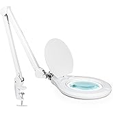 Neatfi Elite Super LED Magnifying Lamp with Clamp, 6” Glass Lens, Dual Magnification, 5D/12D, 6500K, Glare-Free, Nonpolar Dimming, Lamp for Reading, Sewing, Crafting (6 Inch Lens, White)