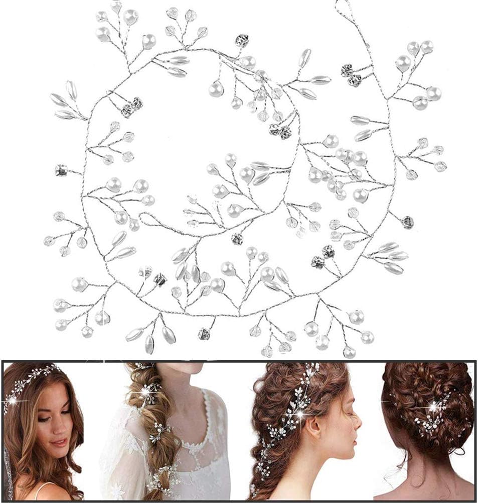 BETOY Wedding Crystal Hair Band Hair Vine Headpiece Vintage Crystal Beads Flower Headpiece Long Hair Bridal Accessories Vine Floral Rhinestone 50 cm