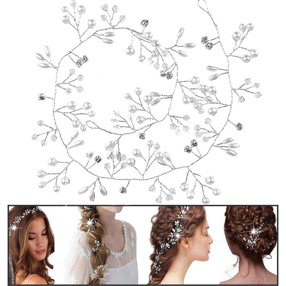 BETOY Wedding Crystal Hair Band Hair Vine Headpiece Vintage Crystal Beads Flower Headpiece Long Hair Bridal Accessories Vine Floral Rhinestone 50 cm