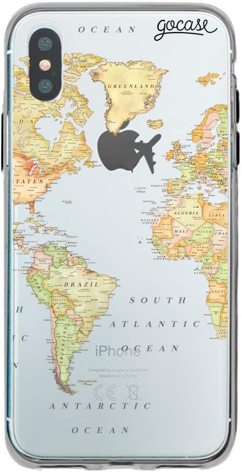 Gocase World Map Blank Case Compatible with iPhone X/XS Transparent with Printed Silicone Transparent TPU Protective Case Scratch-Resistant Mobile Phone Case Travel World Map Adventure Ocean Flying