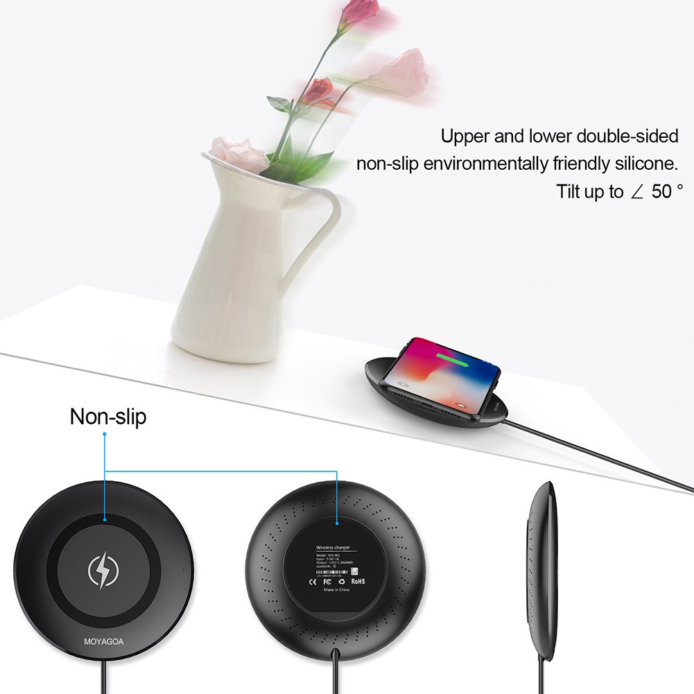MOYAGOA Qi Certified Wireless Charging Pad (black). Protects your device from overheating. For iPhone X, iPhone 8 Plus, iPhone 8, Samsung Galaxy Note 8, S8, S8 Plus, S7 Edge S7, S6 Edge Plus, Note 8,