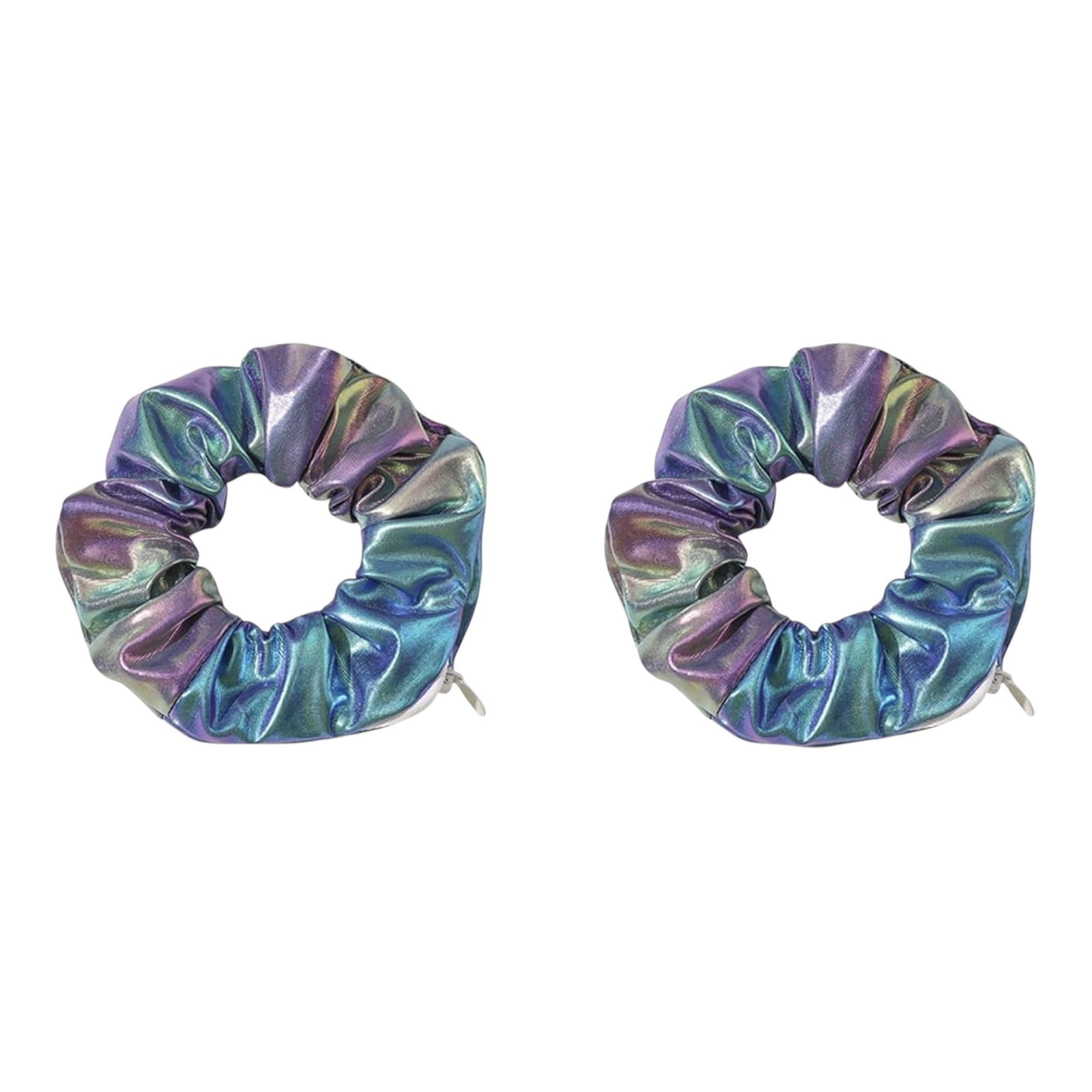 Stash Scrunchie with Hidden Zipper Pocket, Large Ponytail Holder, No Kink Strong Holder Hair, Shinny Metallic Stashy Scrunchies for Hair, Pack of Two 2