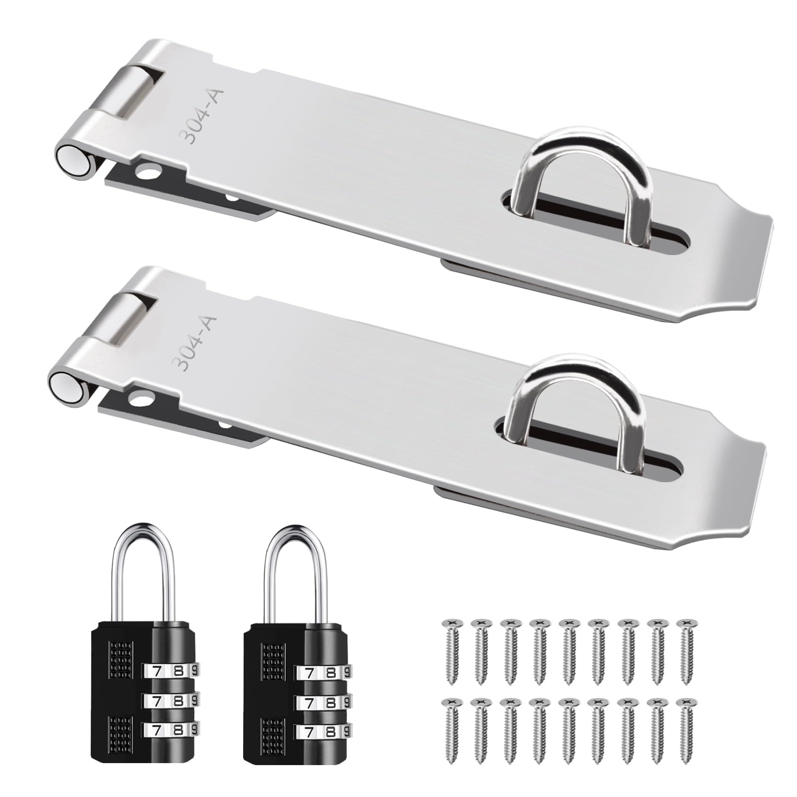 Photo 1 of Tanbupu 2Pcs Door Locks Hasp Latch,5 Inch 304 Stainless Steel Safety Packlock Clasp Hasp Lock Latch,Hinge Lock Padlock with Screws for Gates,Doors,Cabinets, Closets and More