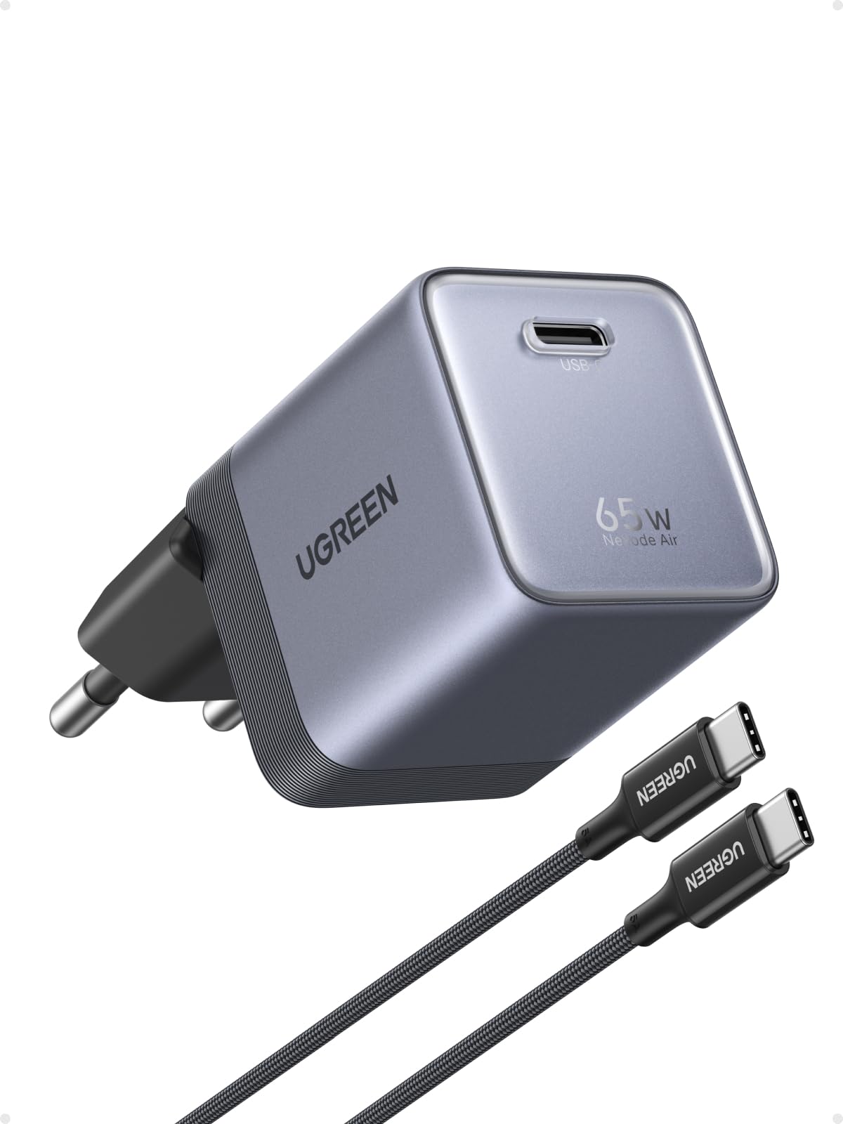 UGREEN Nexode Air USB C Ladegerät 65W Mini, superkompakter Netzteil, GaNInfinity Schnellladegerät, TÜV-Zertifiziert, für MacBook Air/Neo/Pro, iPhone 17/16, iPad, Galaxy S26 Ultra(Grau)