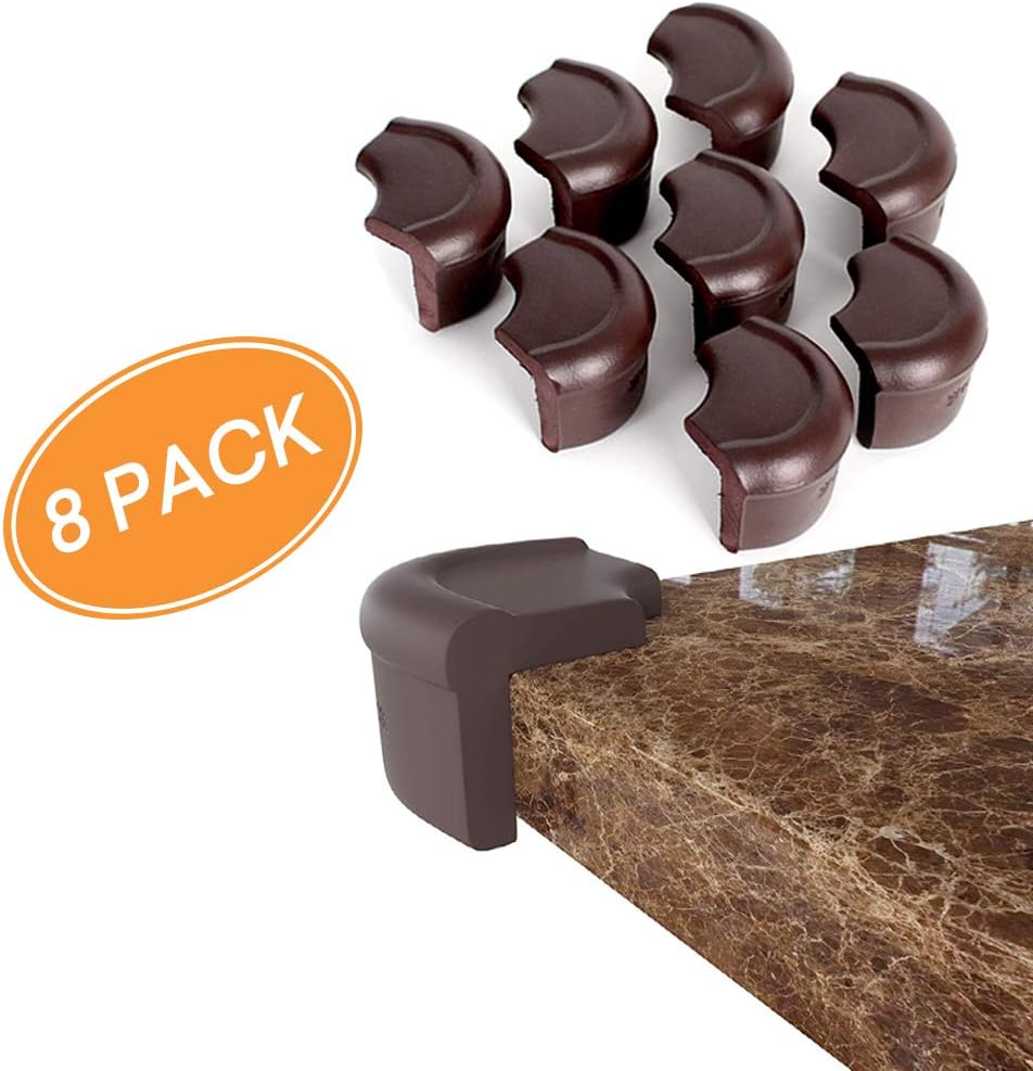 Counter Corner Guards - 8 Pack Corner Protectors Baby Proofing Kit of Brown Furniture Edge Bumpers with pre-Applied Double-Sided Tape