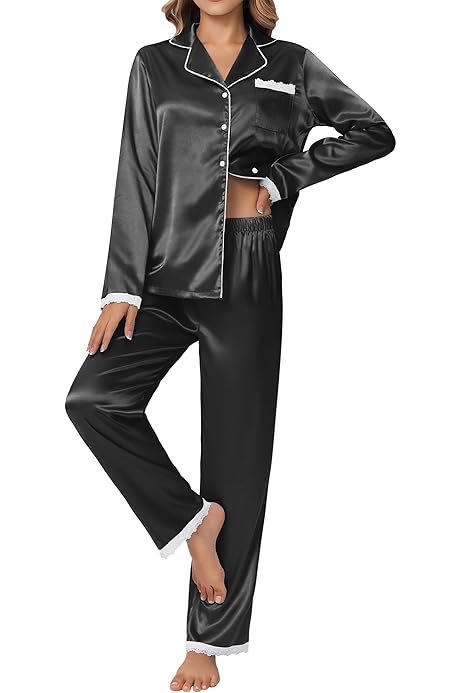 Pijama Mujer Botones Pijama De Satén Para Mujer Conjunto De