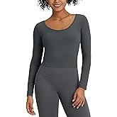 G4Free Barefeel Slim Fitted Womens Long Sleeve Crop Workout Tops Low Back Athletic Yoga Exercise Shirts Scoop Neck Base Layer