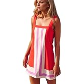 Clispiy Women's Boho Beach Cover Up Dress Striped Mini Dress with Shoulder Straps Summer Coverup 2025