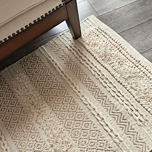 MOTINI Tufted Cotton Area Rug 3' x 5', Hand Woven Knotted Bohemian Gold