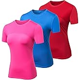 3 Pack Short Sleeve Workout Compression Shirts for Women Yoga Running Tops Mesh Splicing Breathable Sport Athletic Shirts