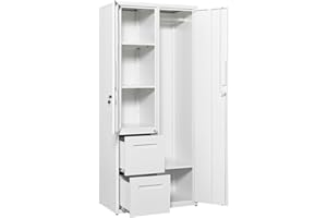 PEUKC Metal Storage Cabinets with Locking Doors, 67" Freestanding Clothing Coat Storage Wardrobe Lockers for Office, Home, School, Garage, Gym (White)