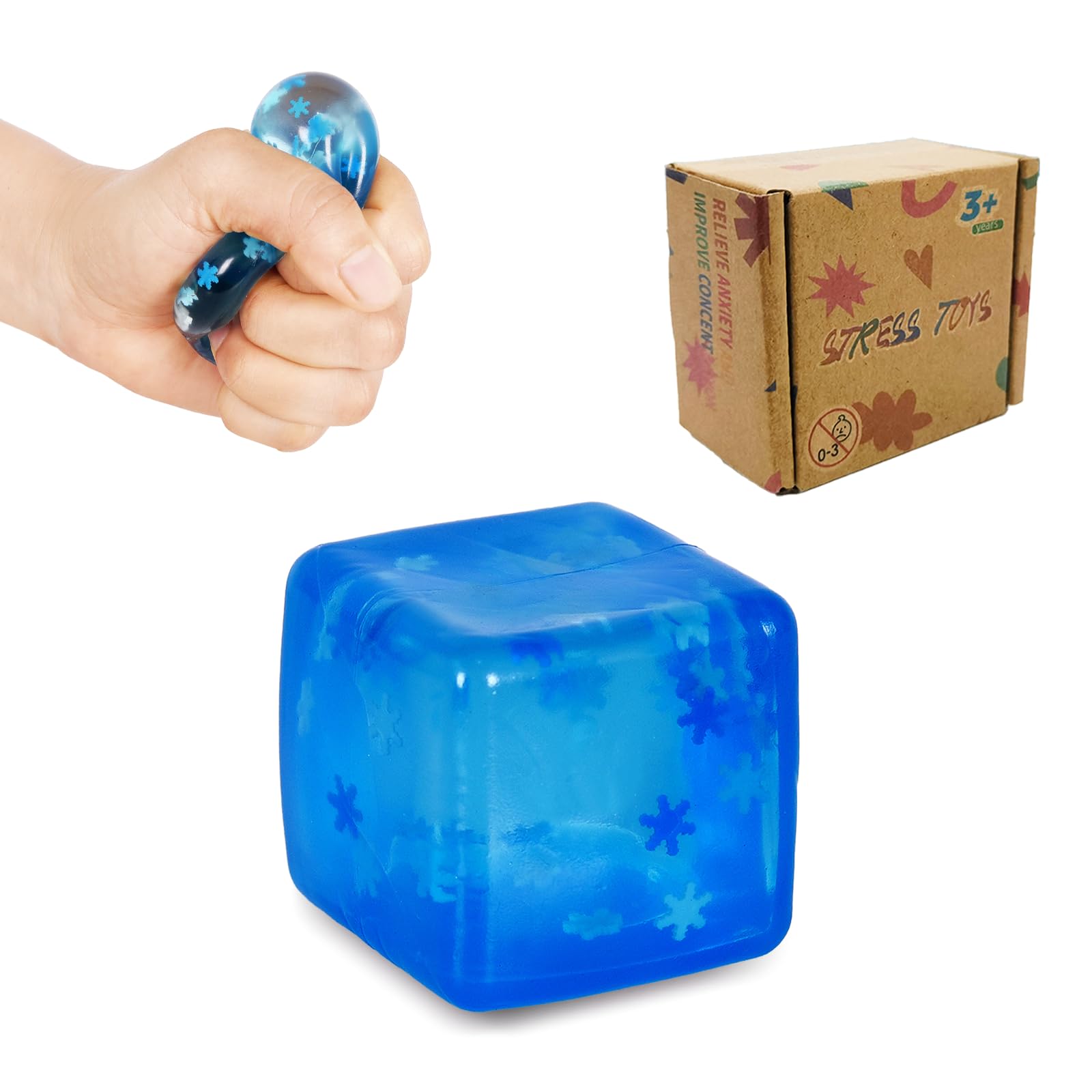 Fumzazyllo Mini Stress Relief Cube – Squishy Fidget Toy for Kids & Adults, Small Anxiety Relief Toy, Portable Sensory Stress Ball, 3.5cm (Blue)