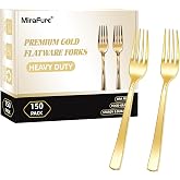 MiraFure 150 Count Heavy Duty Gold Plastic Forks Disposable | BPA-Free, Heat Resistant, Solid and Durable Premium Plastic Disposable Forks, For Catering, Parties, Dinners and Weddings