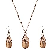 Zxcog Boho Brown Jewelry Set for Women Chunky Purple Resin Teardrop Necklace and Earrings Set Vintage Gold Acrylic Dangle Earrings Bohemian Western Style Jewelry Gift