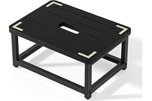 Tikea Step Stool for Adults with Handle & Non - Slip Surface and Rubber Feet - Sturdy Step Stool with Glow Strip - 500 lbs Capacity for Bedroom, Bedside, Bathroom, and Kitchen (Black)