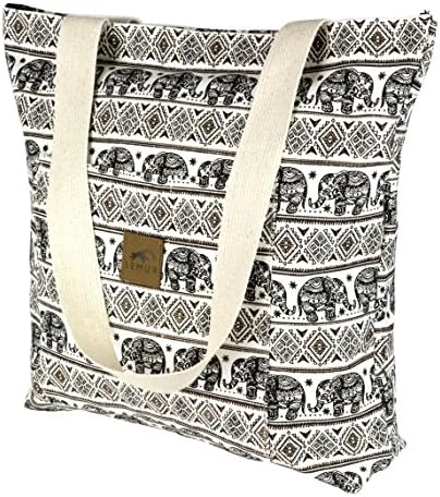 Canvas Shoulder Tote Bag - Large Eco-Friendly Zippered Tote with Front Pocket by Lemur Bags