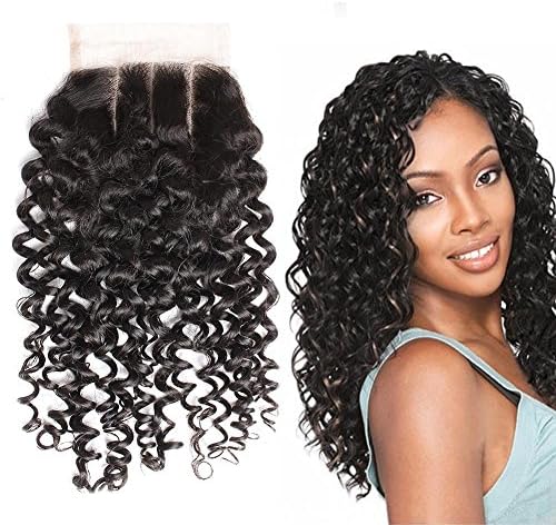 Greatremy Curly Wave 3 Part Lace Closure with Baby Hair Brazilian Human Hair Natural Color