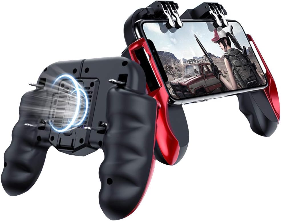 EMISH Mobile Game Controller Gamepad Mobile Gaming Trigger Joystick Metal L1 R1 Button for PUBG/Rules of Survival (Red)