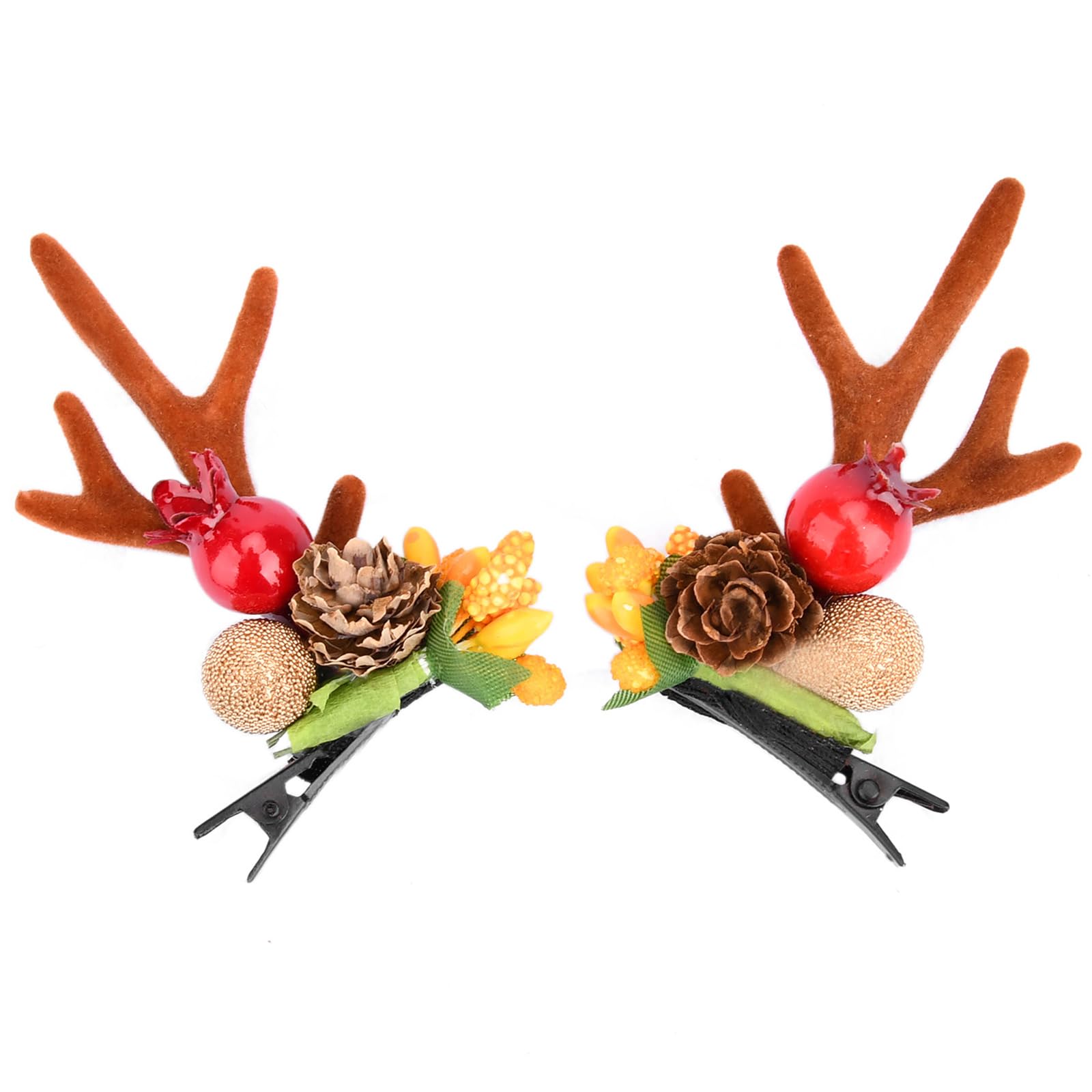Gledola 2 Pairs Christmas Headdress Reindeer Antlers Headband Ears Hair Accessory Clips Hair Hoop for Girl Beauty (Pomegranate)