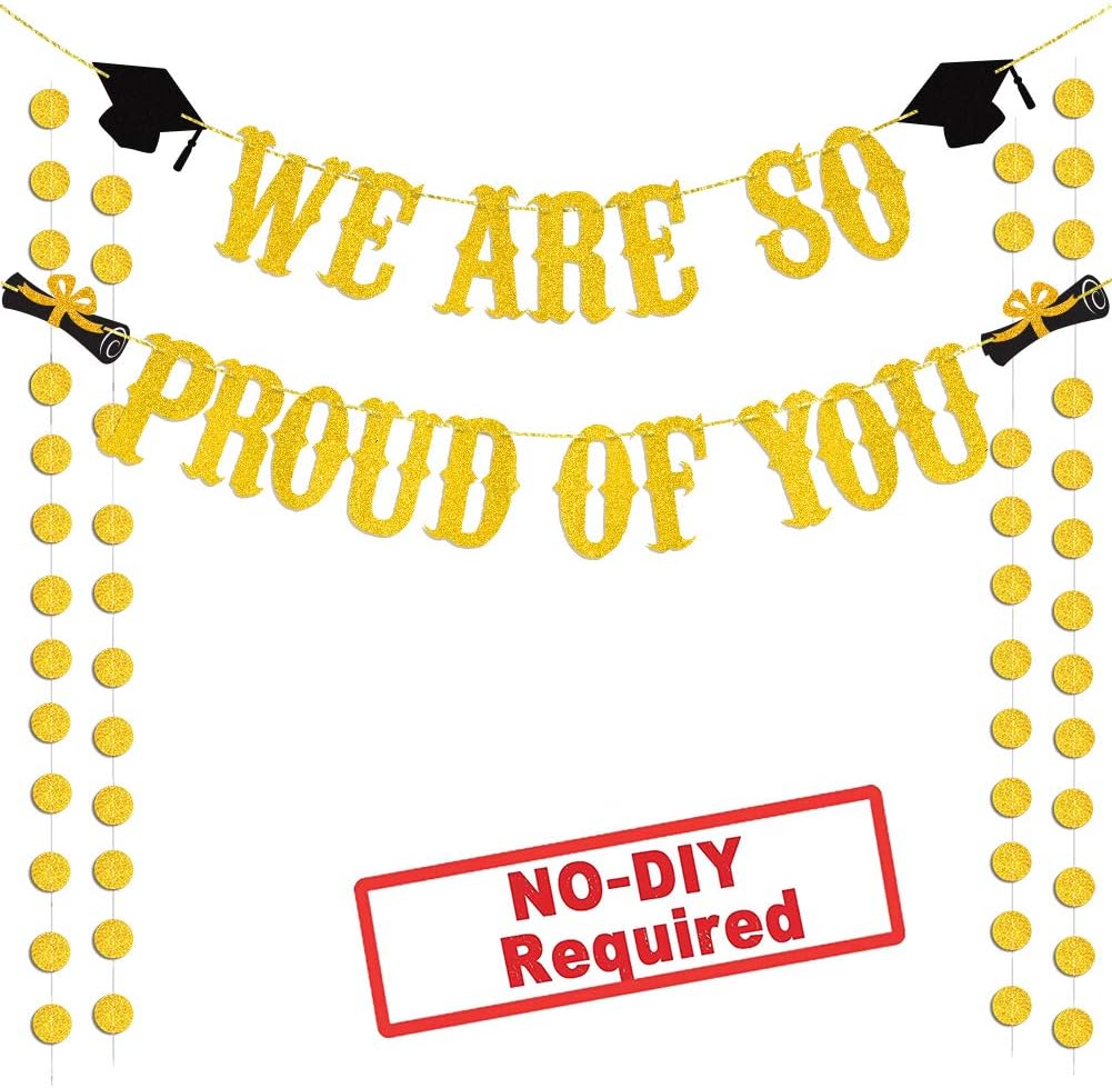 Large We are So Proud of You Banner Gold Glittery Graduation Party Supplies Grad Party Decorations