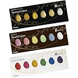 Kuretake GANSAI TAMBI watercolor STARRY, PEARL, GEM 6 colors triple pack, Gold, Silver, mica, Creamy-smooth, Handcrafted, Pro