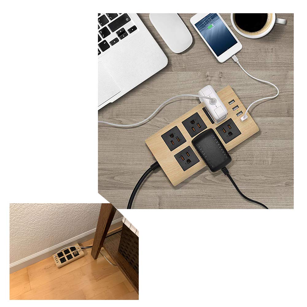 Power Strip Surge Protector, SUPERDANNY 10Ft Heavy Duty Extension Cord with 6 Outlets and 4 USB Ports(1875W/15A), Flat Plug, Universal Voltage 110-240V for Home Office Dorm, Light Wood Grain