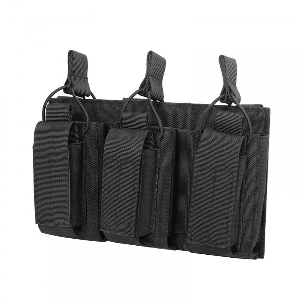 Tactical MOLLE Triple Mag Pouch,Elastic Nylon Rifle Open-Top Magazines Pouch for 5.56 .223 Magazines Black