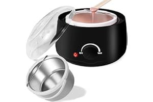 BESTIENOLY Professional Portable Wax Warmer Machine: Melts Hard Wax Beads for Body Face Hair Removal - with 14oz Wax Pot Adjustable Temperature Clear Lid (Black)