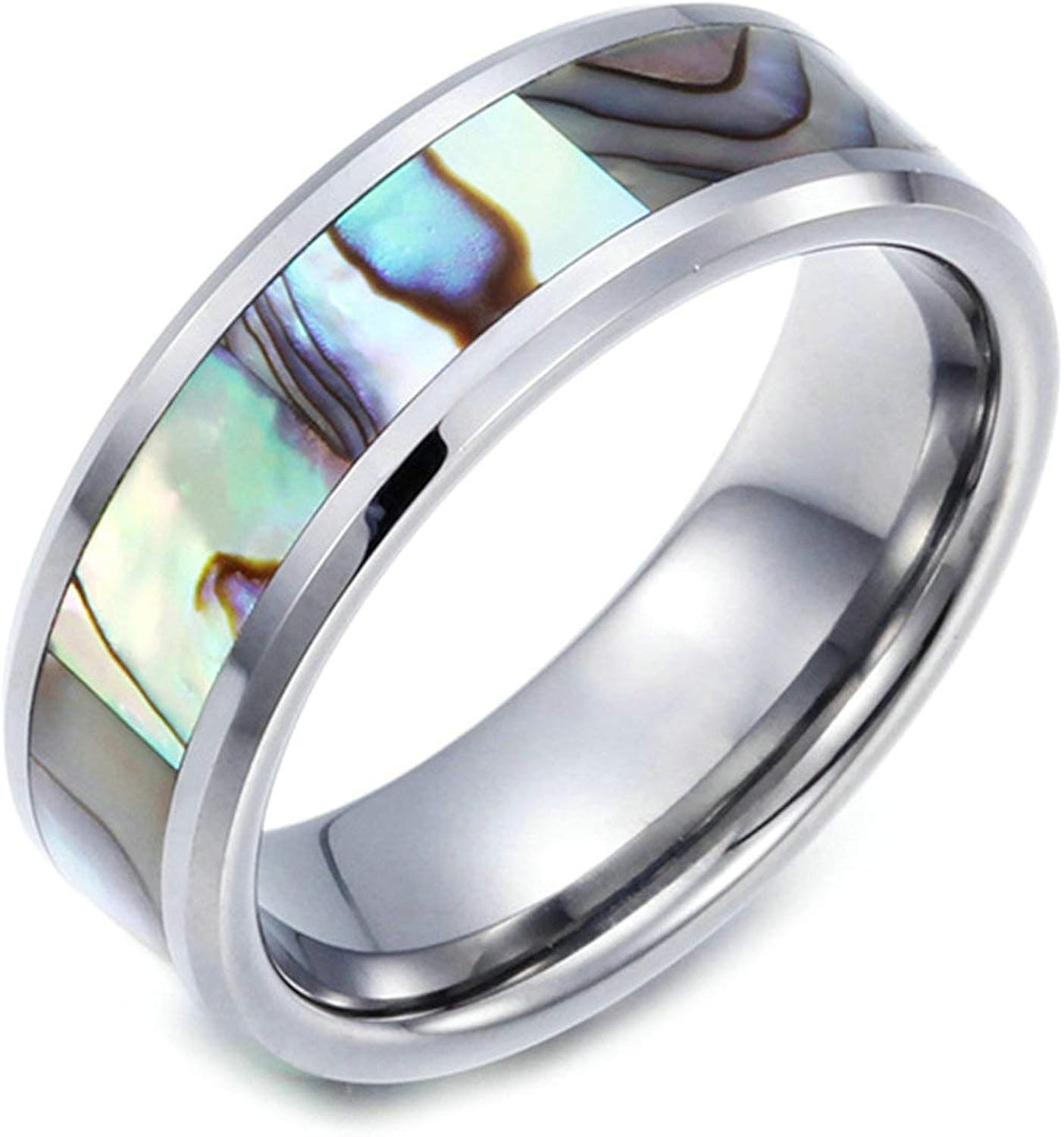 Aimrio Men's Tungsten Steel Vintage Gothic Biker Ring 8MM Abalone Shell Inlay Punk Style Men