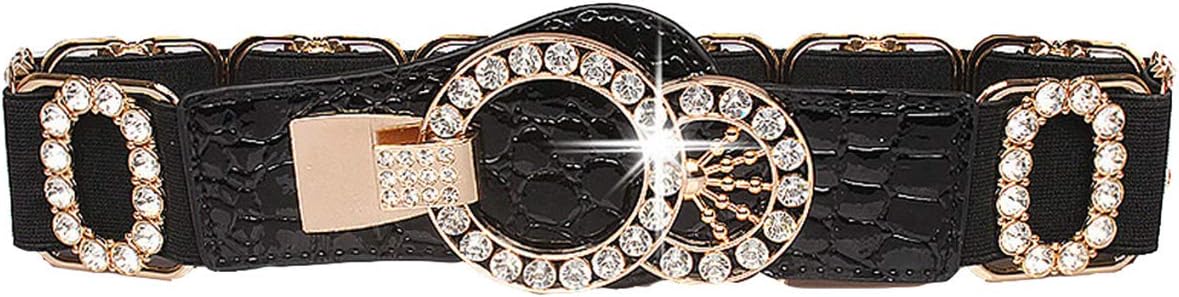 Spatart Luxury Leather Stretch Belts for Women Rhinestone Elastic Waist Belt