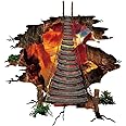 A Volcano Spouts Flame and Lava Wall Decals , Removable Red Sticker , The Art Magic 3D Fire Lavas Dreamscape Home Decor