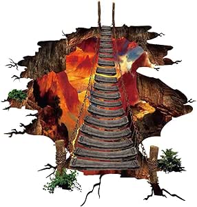 A Volcano Spouts Flame and Lava Wall Decals , Removable Red Sticker , The Art Magic 3D Fire Lavas Dreamscape Home Decor