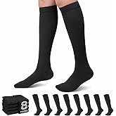 Compsock 8 Pairs Compression Socks for Women Men Nurses L/XL(15-20mmhg) Easy on Knee High Compression Socks Providing Support