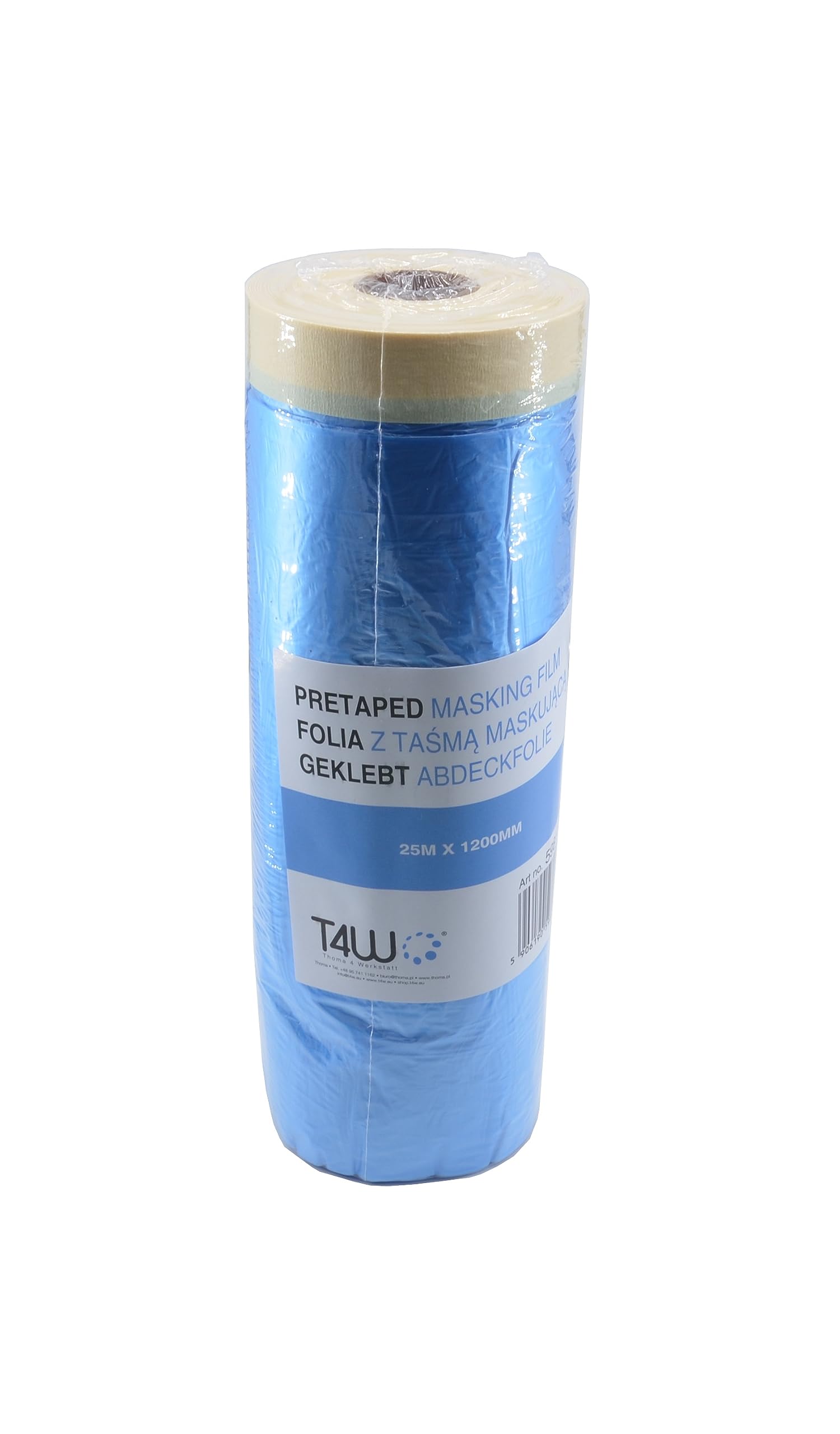 T4W Masking Film with Tape 25 m / 1200 mm, Film for Painting, Fabric Tape with Masking Film