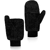 Sdfvsdg Faux Fur Mittens Fingerless Gloves Convertible Fluffy Winter Flip Cover Warm Soft Half Finger Fuzzy Mitten for Women