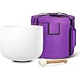 440HZ 8 Inch A Note Third Eye Chakra Frosted Quartz Crystal Singing Bowl Meditation Therapy Sound Healing Instrument Sound Bath Bowl with Carrying Bag Mallet and O-ring 1