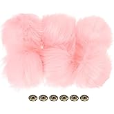 PATIKIL Faux Fur Pom Poms for Hats, 6 Pcs Fluffy Soft Fur Poms Balls with Snap Button for Keychain Knitting Hats DIY Scarves Gloves Bag Christmas, Pink