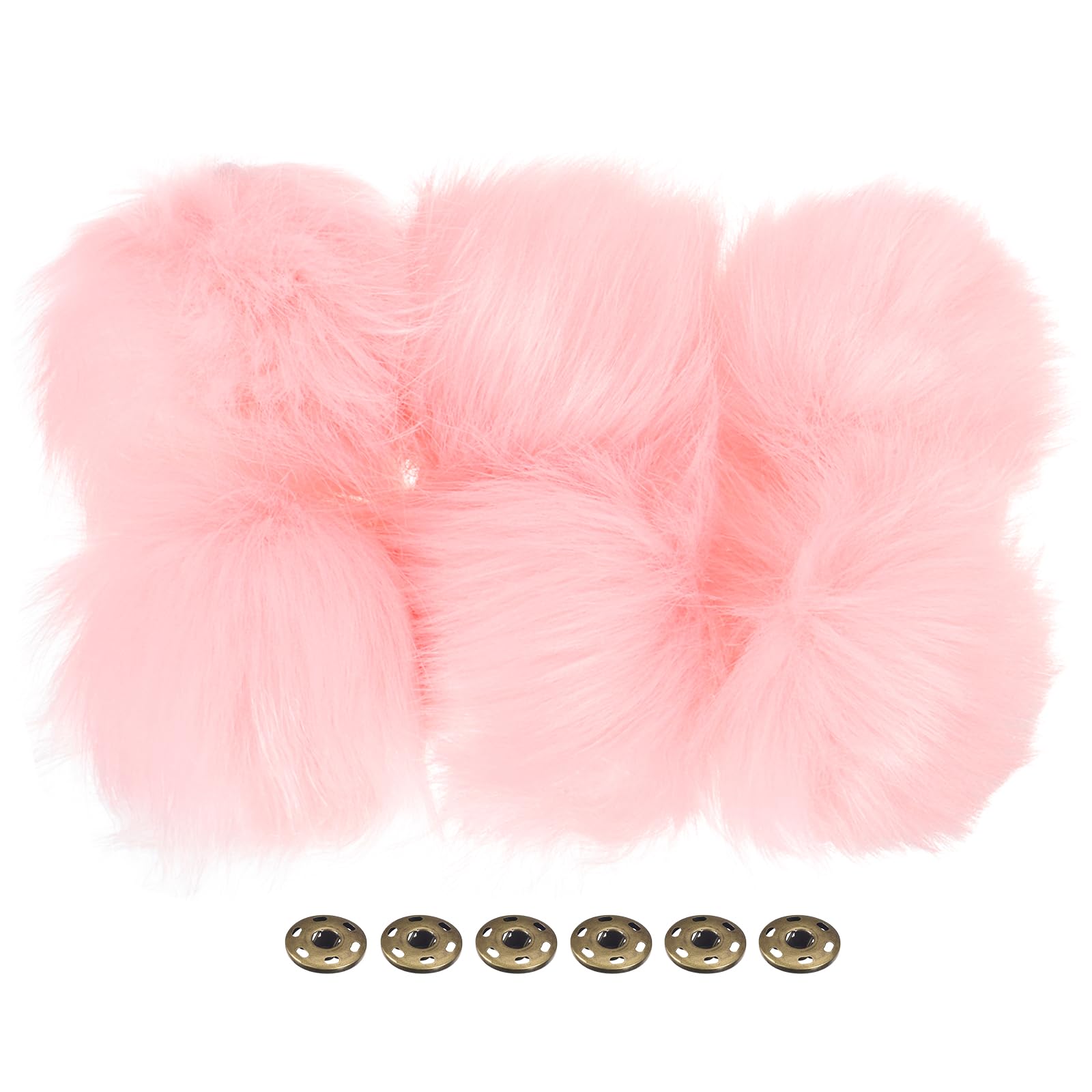 PATIKIL Faux Fur Pom Poms for Hats, 6 Pcs Fluffy Soft Fur Poms Balls with Snap Button for Keychain Knitting Hats DIY Scarves Gloves Bag Christmas, Pink