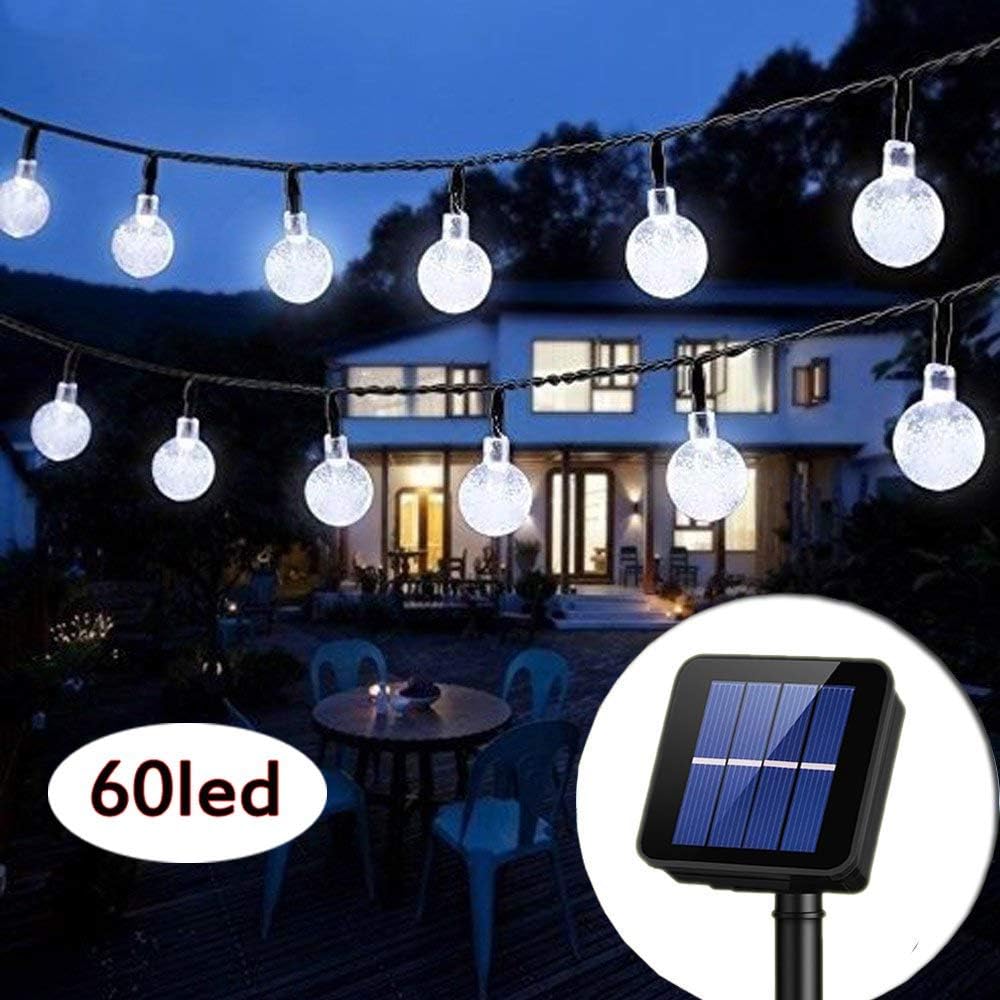 Solar String Lights Globe 33 Feet 60 Crystal Balls Waterproof LED Fairy Lights 8 Modes Outdoor Starry Lights Solar Powered String Light for Garden Yard Home Party Wedding (Cool White)
