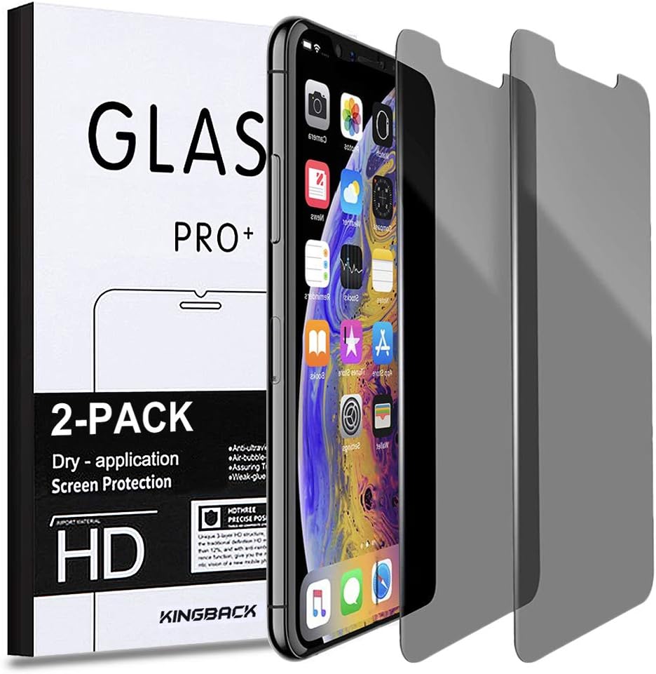 Privacy Screen Protector for iPhone Xs Max 11 Pro Max KINGBACK [Anti-Spy] [Anti-Scratch] [3D Touch Compatible] Tempered Glass for iPhone Xs Max 11 Pro Max 6.5 Inch (2 Pack) - Work with Most Case